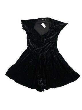 Urban‎ Outfitters Large Black Velvet Romper Dress With Ruffle Sleeves